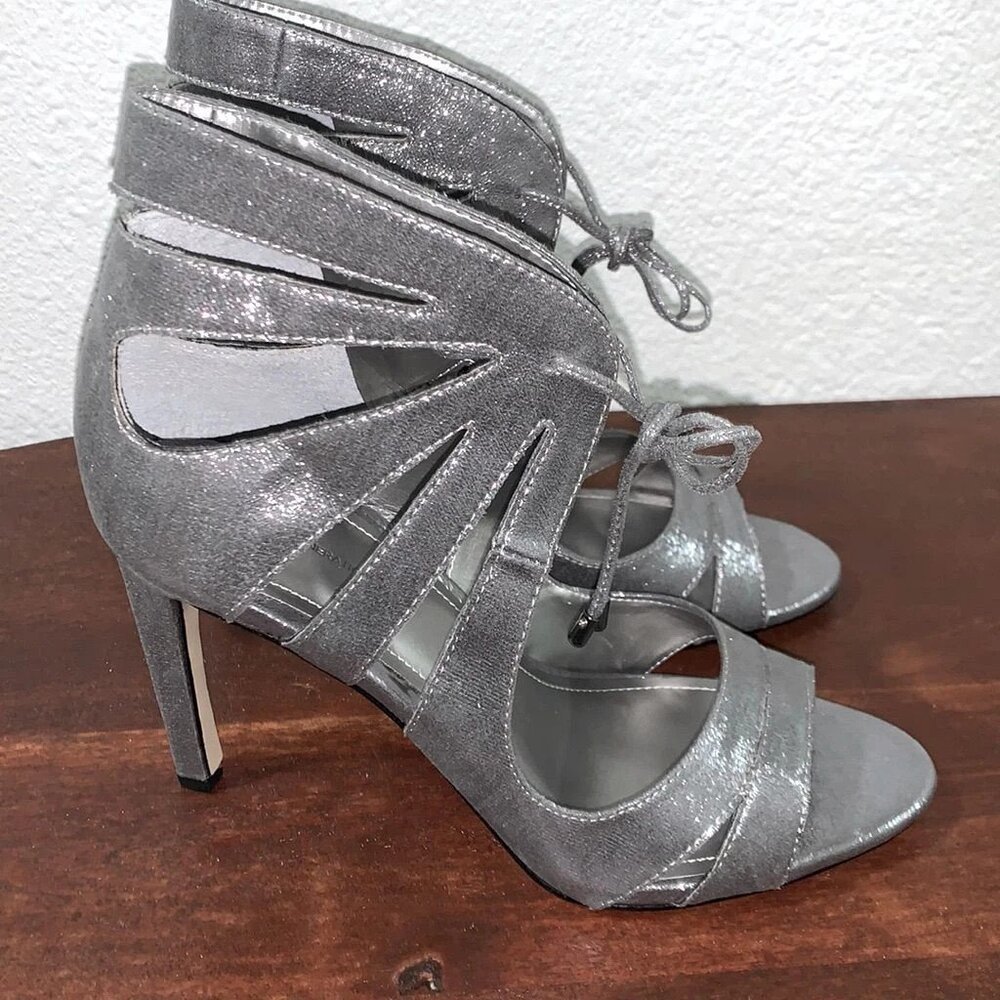 BCBGeneration Chierra Silver Pewter Cut Out Peep Toe Heels 10